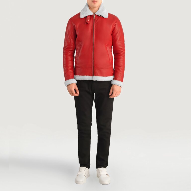 Mens Francis B-3 Red Leather Jacket Full Length-2-1704193372817
